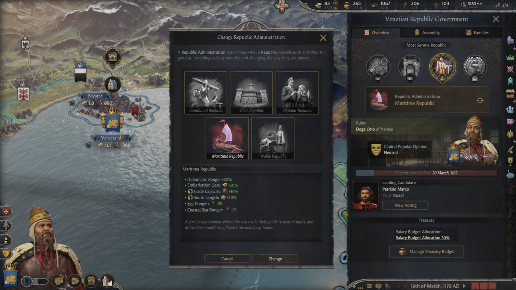 Famiglie patrizie e amministrazioni repubblicane in Silk & Silver. Schermata promozionale: Paradox Interactive.
