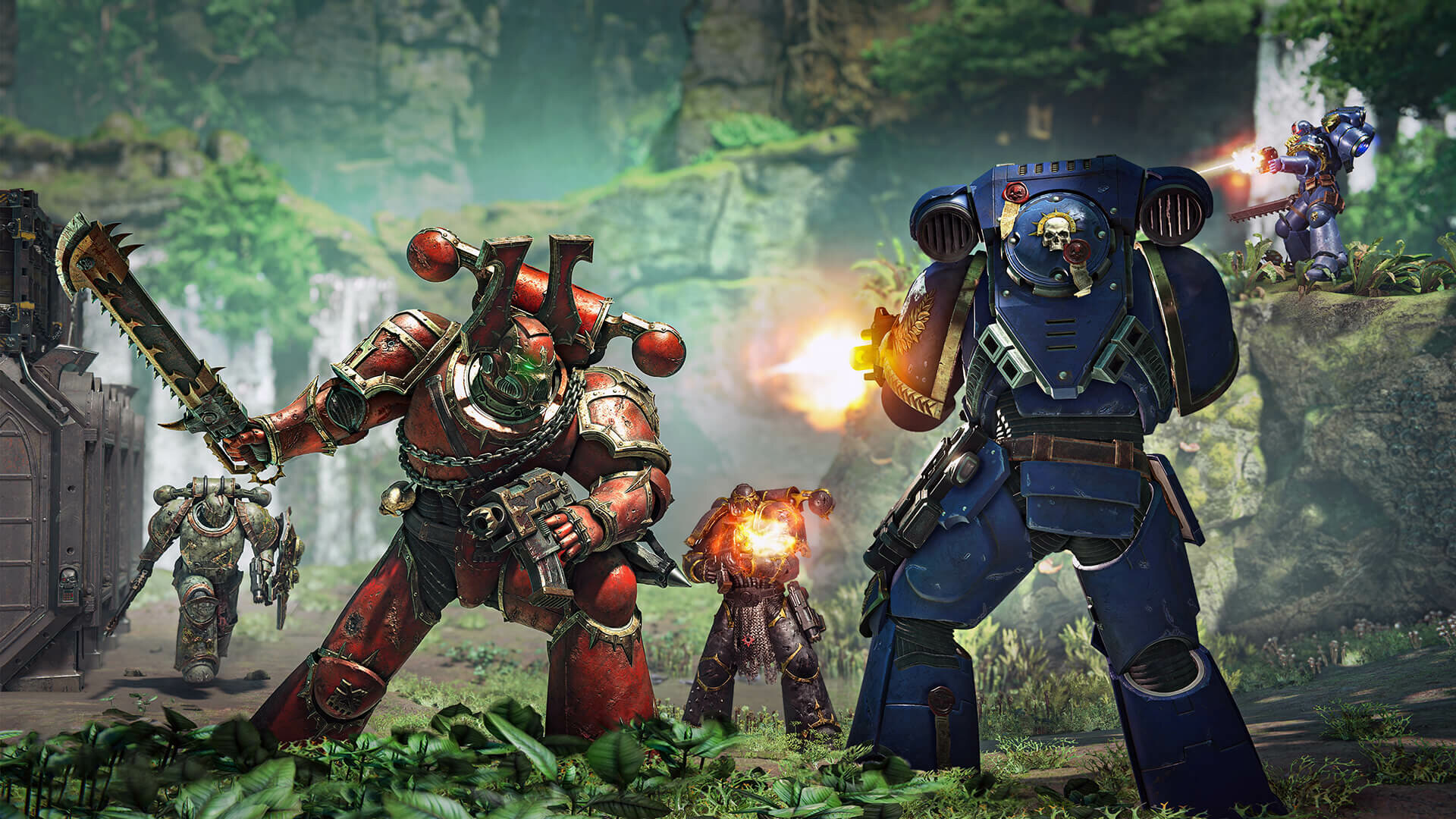 Lo scontro fra forze lealiste e guerrieri del Caos nelle immagini ufficiali di Space Marine 2.