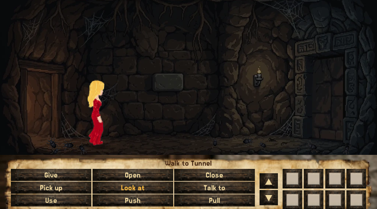 Willie nelle catacombe, con l’interfaccia a nove verbi del fangame.