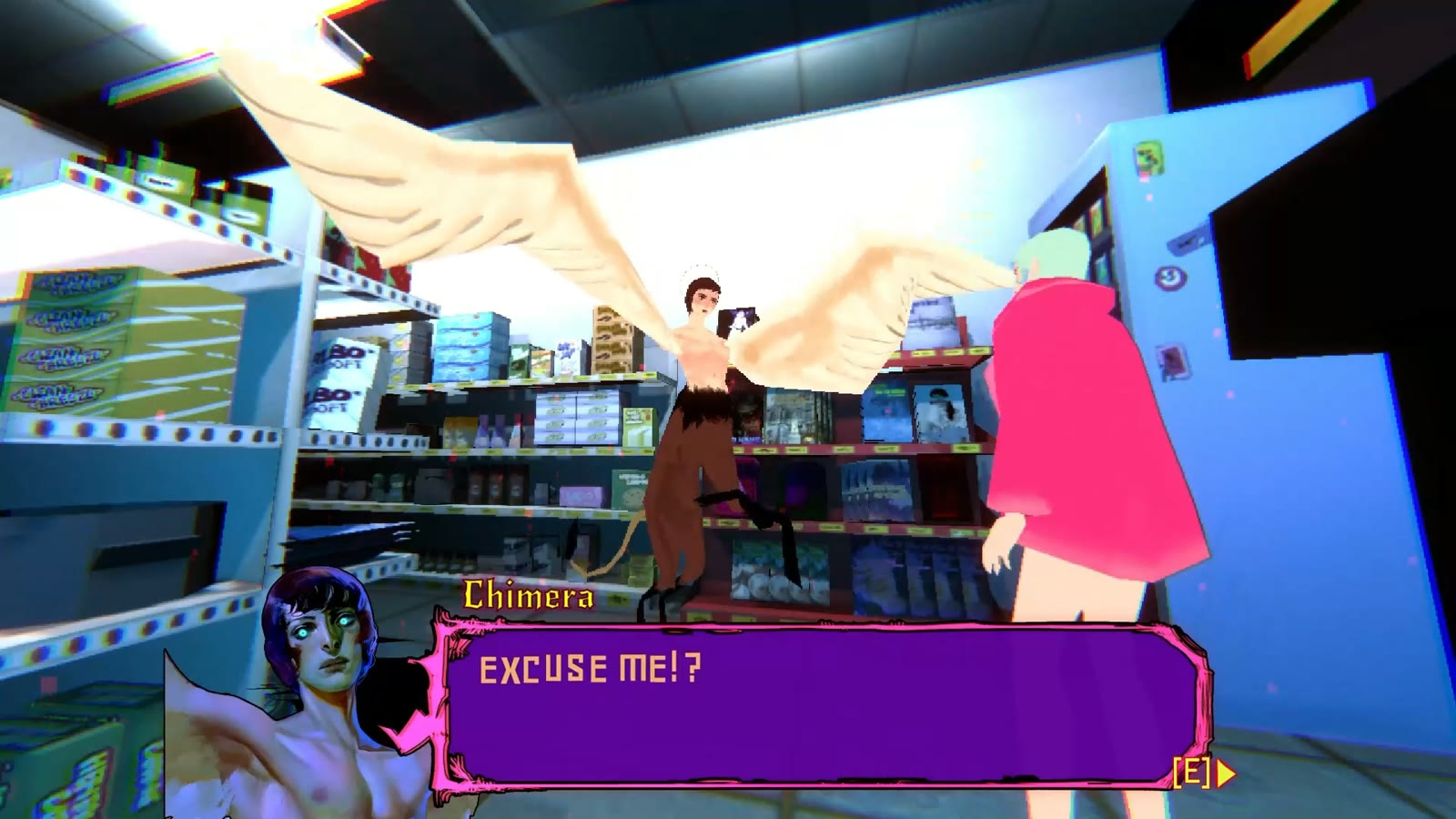 Una scena di dialogo di Sorry We’re Closed nello screenshot ufficiale del catalogo Epic.