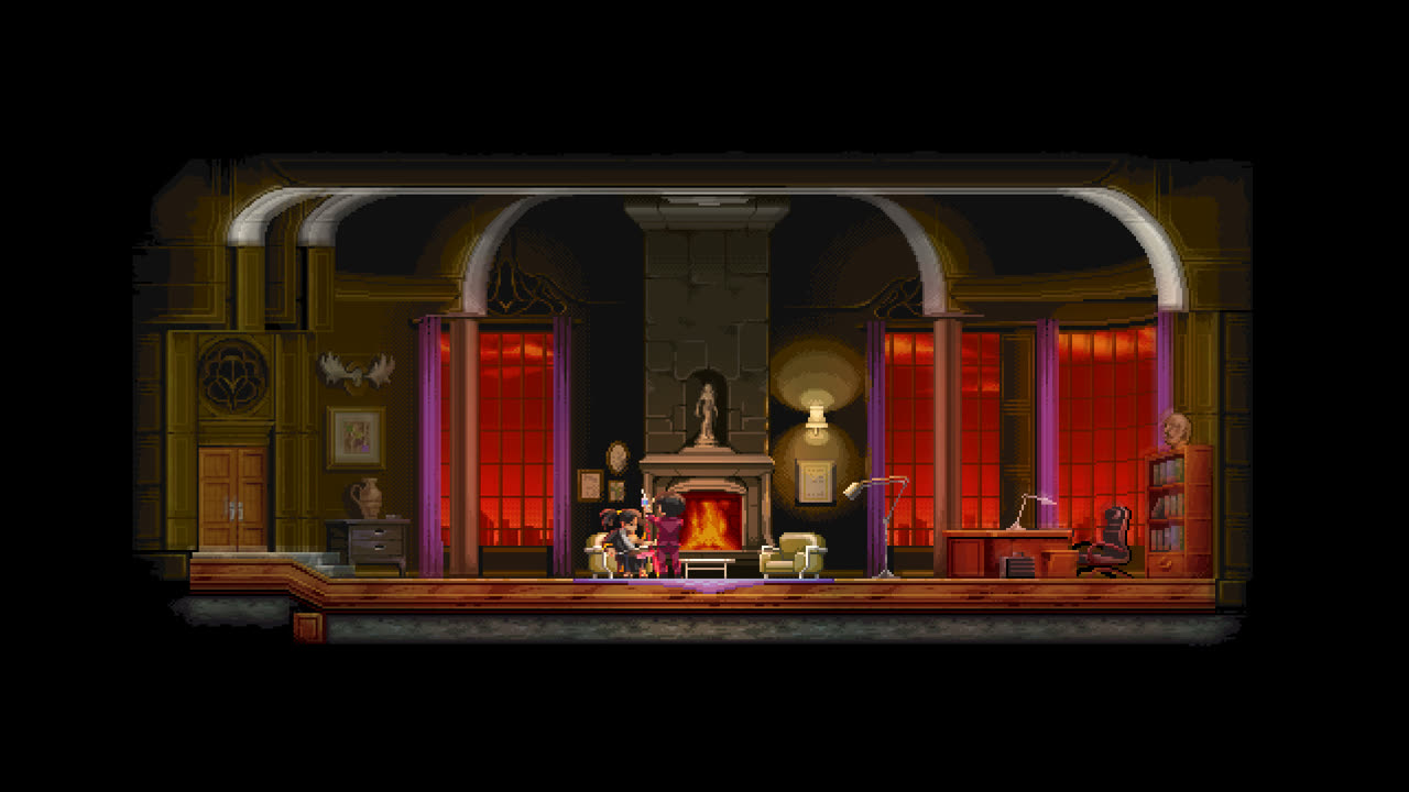 Una delle scene narrative di Katana ZERO.