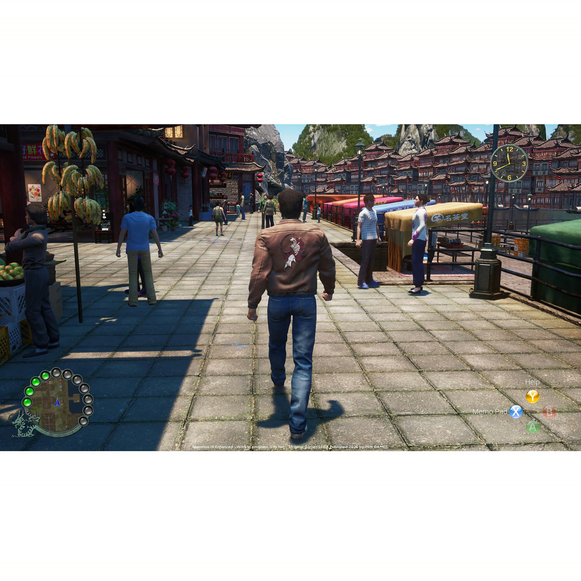 Ryo fra le strade di Niaowu. Screenshot promozionale work in progress dalla galleria ufficiale di Shenmue III Enhanced. Ys Net / ININ Games.