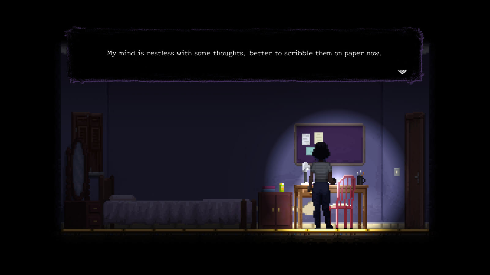 Ana Lúcia nella sua stanza: screenshot ufficiale di Asleep: Act 1, non della demo del Final Act.
