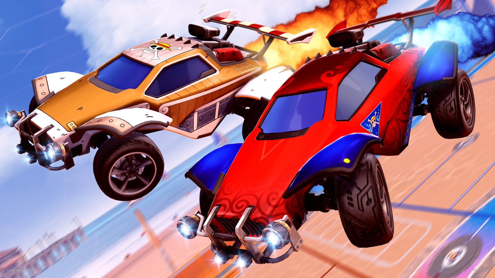 Octane e Fennec con le decorazioni One Piece, immagine promozionale ufficiale Rocket League.