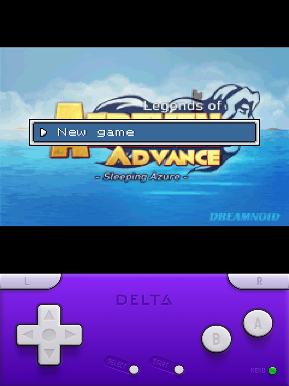 La schermata di gioco e i comandi GBA di Delta su iPad.