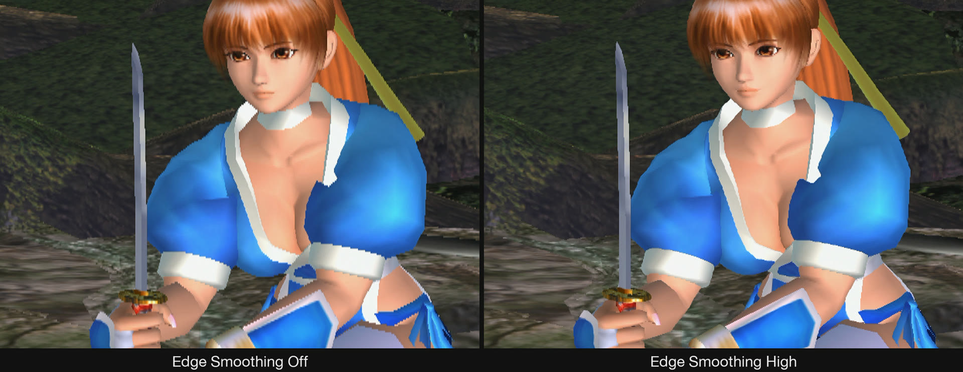 Dead or Alive 2 nel confronto PixelFX con Edge Smoothing disattivato e impostato su High.