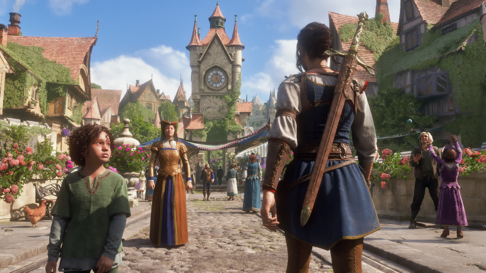 Gran Godric e la vita cittadina a Bowerstone. Immagine promozionale pubblicata da Playground nella guida ufficiale di Fable.
