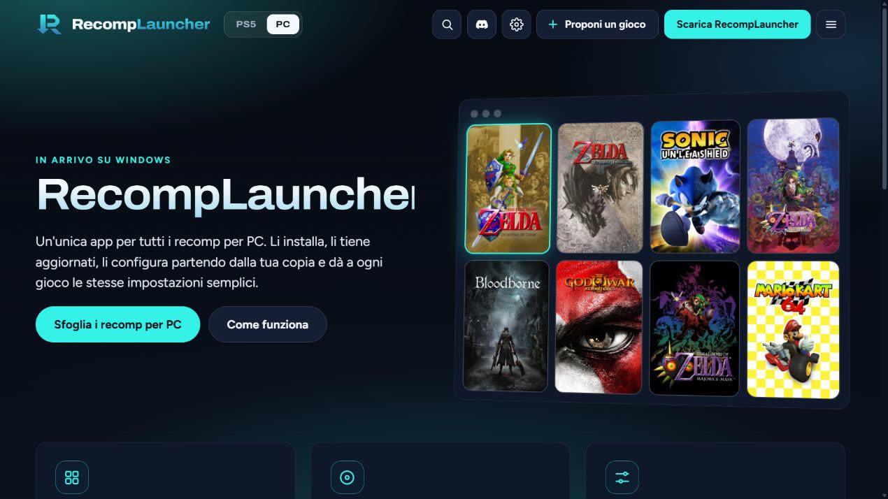 La pagina ufficiale del launcher indica ancora “In arrivo su Windows”: screenshot del sito, non dell’app già distribuita.