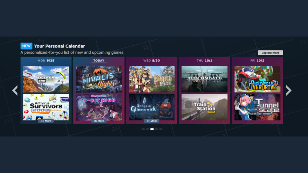 Il Calendario personale di Steam nell’immagine pubblicata da Valve.
