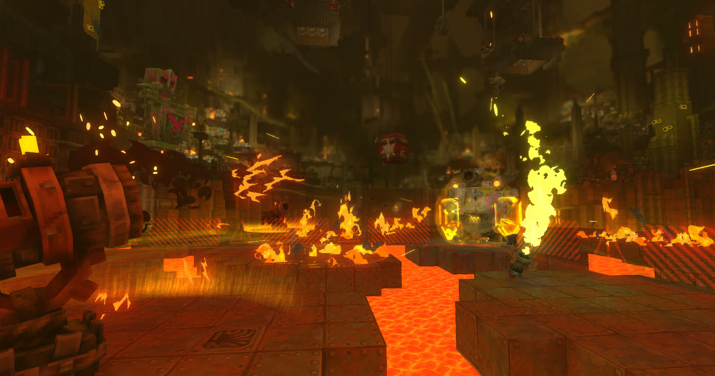 Combattimento con il Gobliterator nel Capitolo 1 di Hytale