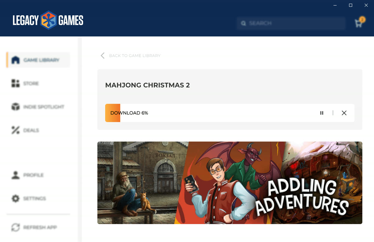 Download di un gioco nel launcher Legacy Games, screenshot ufficiale