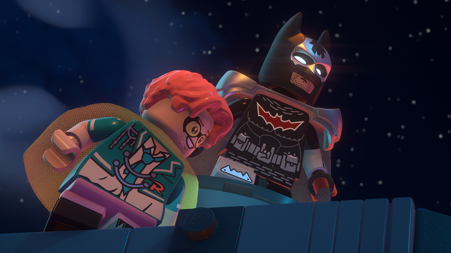 Batman e un altro personaggio nei costumi del pacchetto Deluxe — LEGO Batman: Legacy of the Dark Knight. Immagine generale del pacchetto Deluxe; non rappresenta necessariamente la nuova missione.