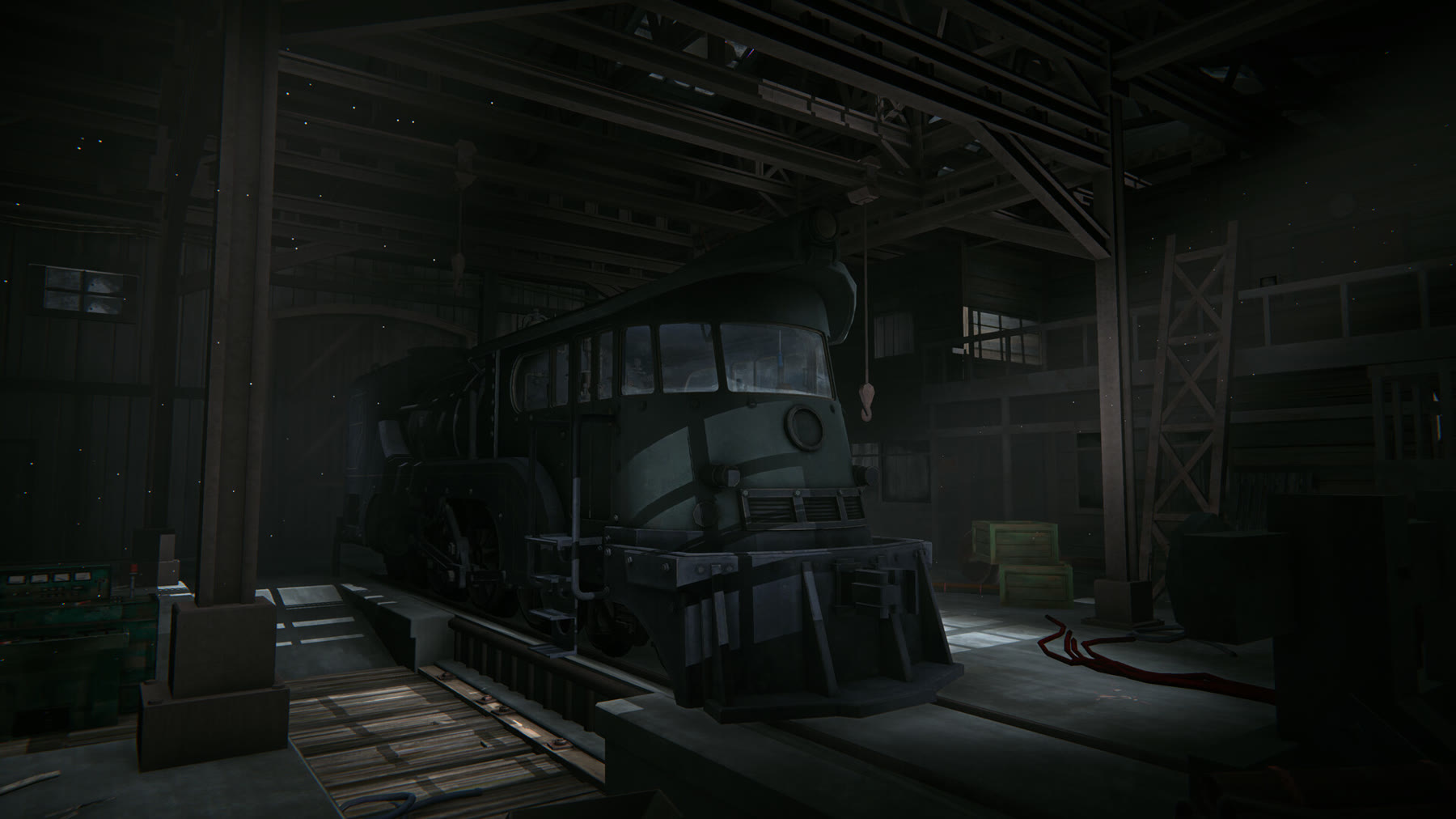 Il treno di Iron Road nell’officina. Immagine ufficiale di sviluppo Hinterland.