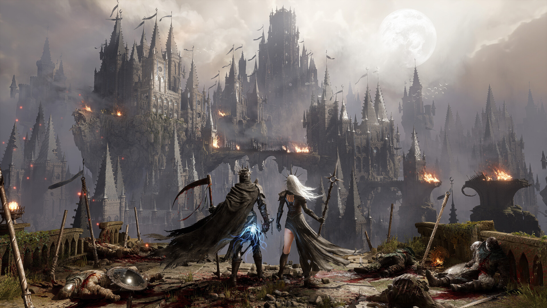 Personaggio davanti a una città in rovina — Lords of the Fallen II.