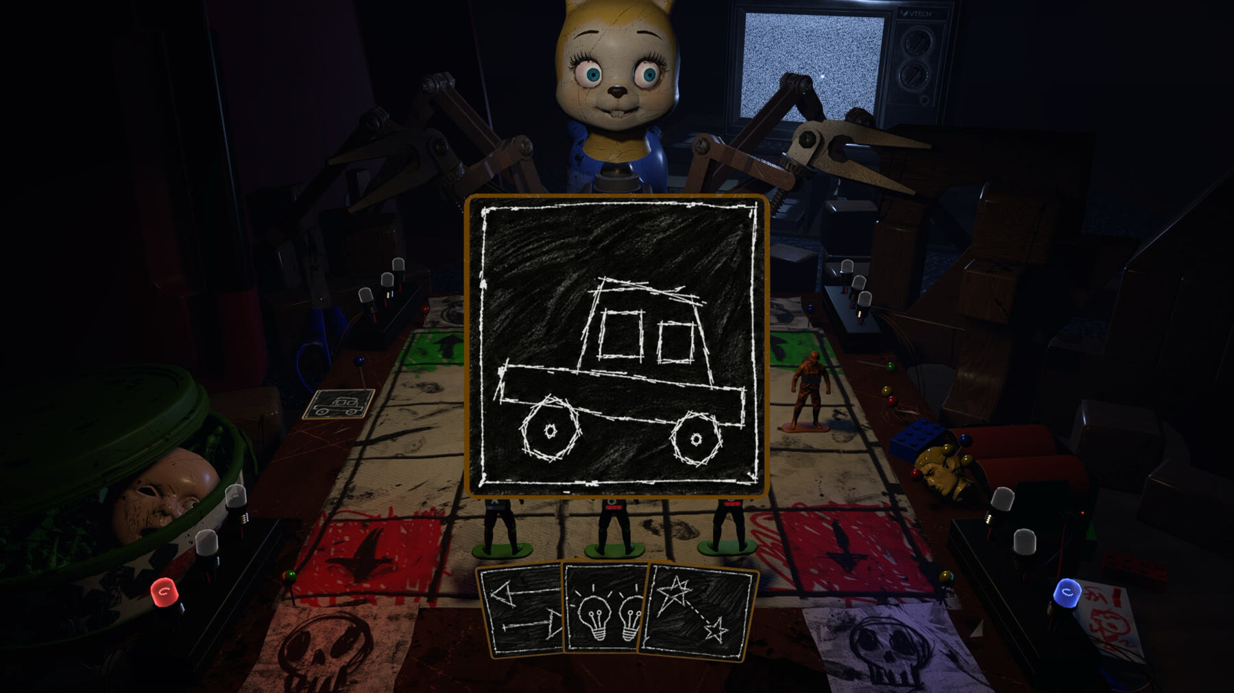 Una carta al centro della scacchiera di Midnight Toybox. Screenshot ufficiale: Rabidbit Games/taskey.