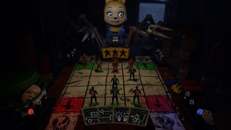 Il tavolo di Midnight Toybox e l’avversario giocattolo. Screenshot ufficiale: Rabidbit Games/taskey.