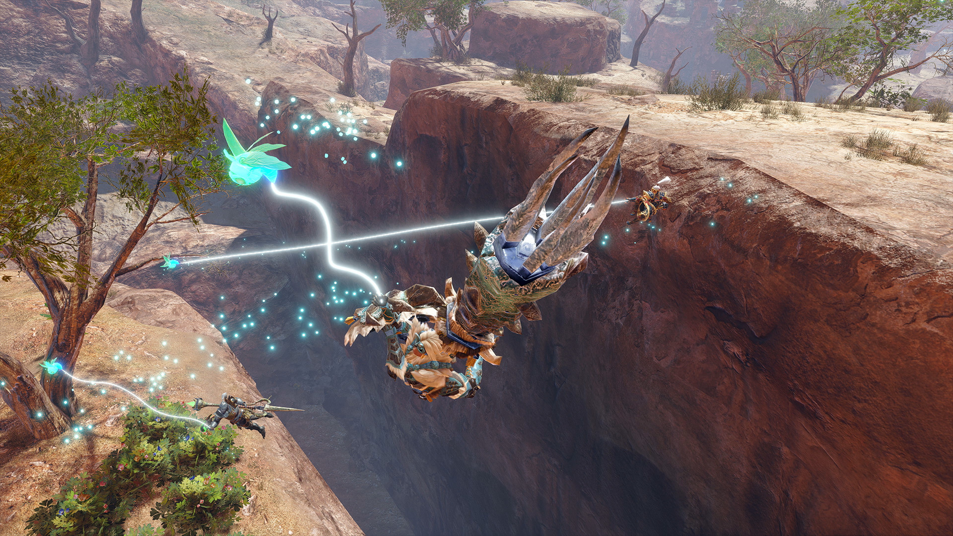 Un cacciatore usa l'insetto filo in Monster Hunter Rise