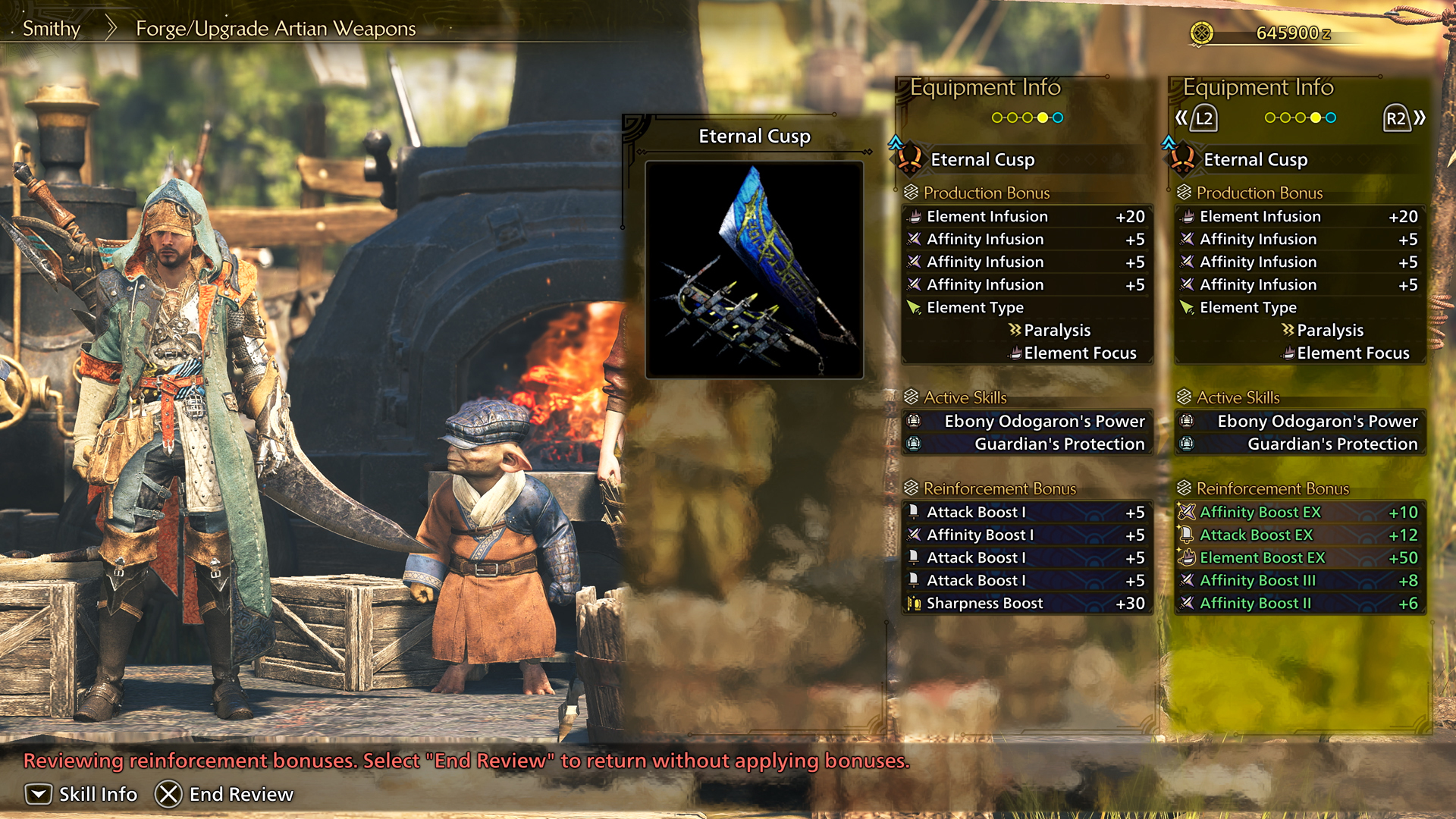 Schermata dell’equipaggiamento Gogma Artian — Monster Hunter Wilds.