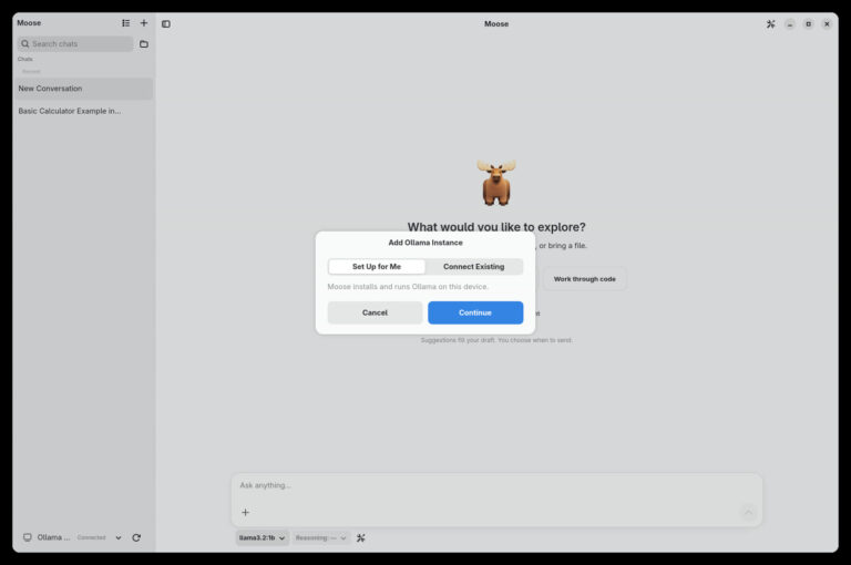 Moose per le chat con modelli IA locali su Linux