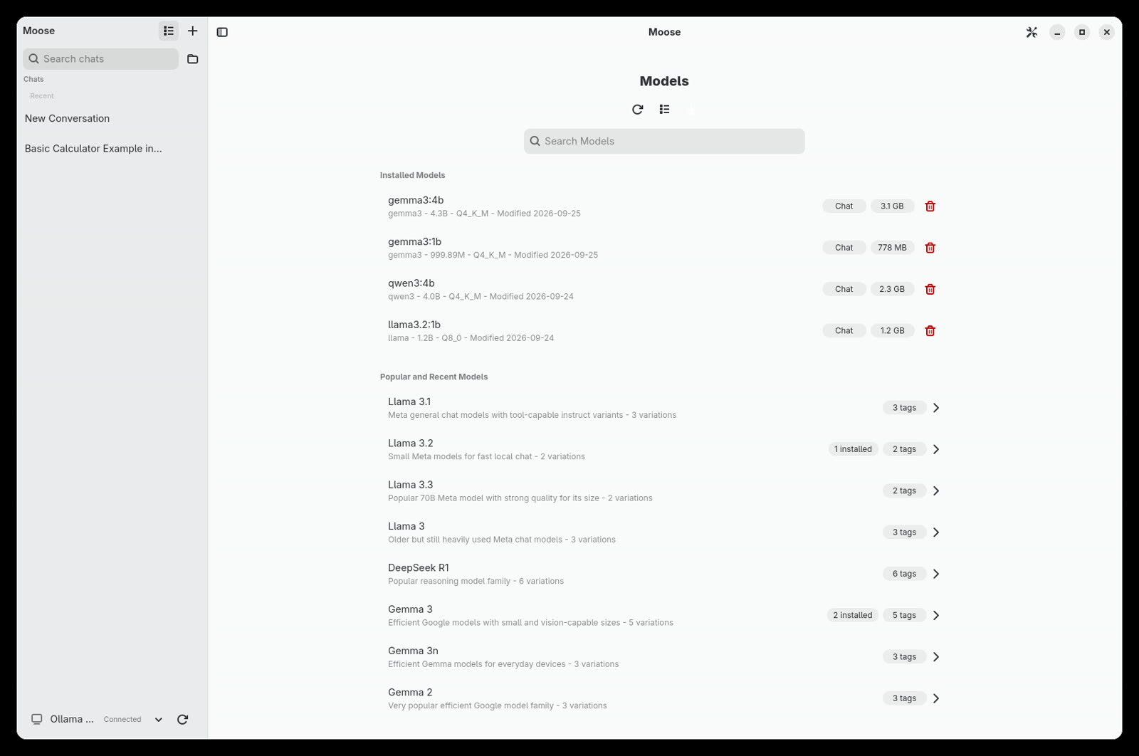 Gestore dei modelli locali nell'applicazione Moose