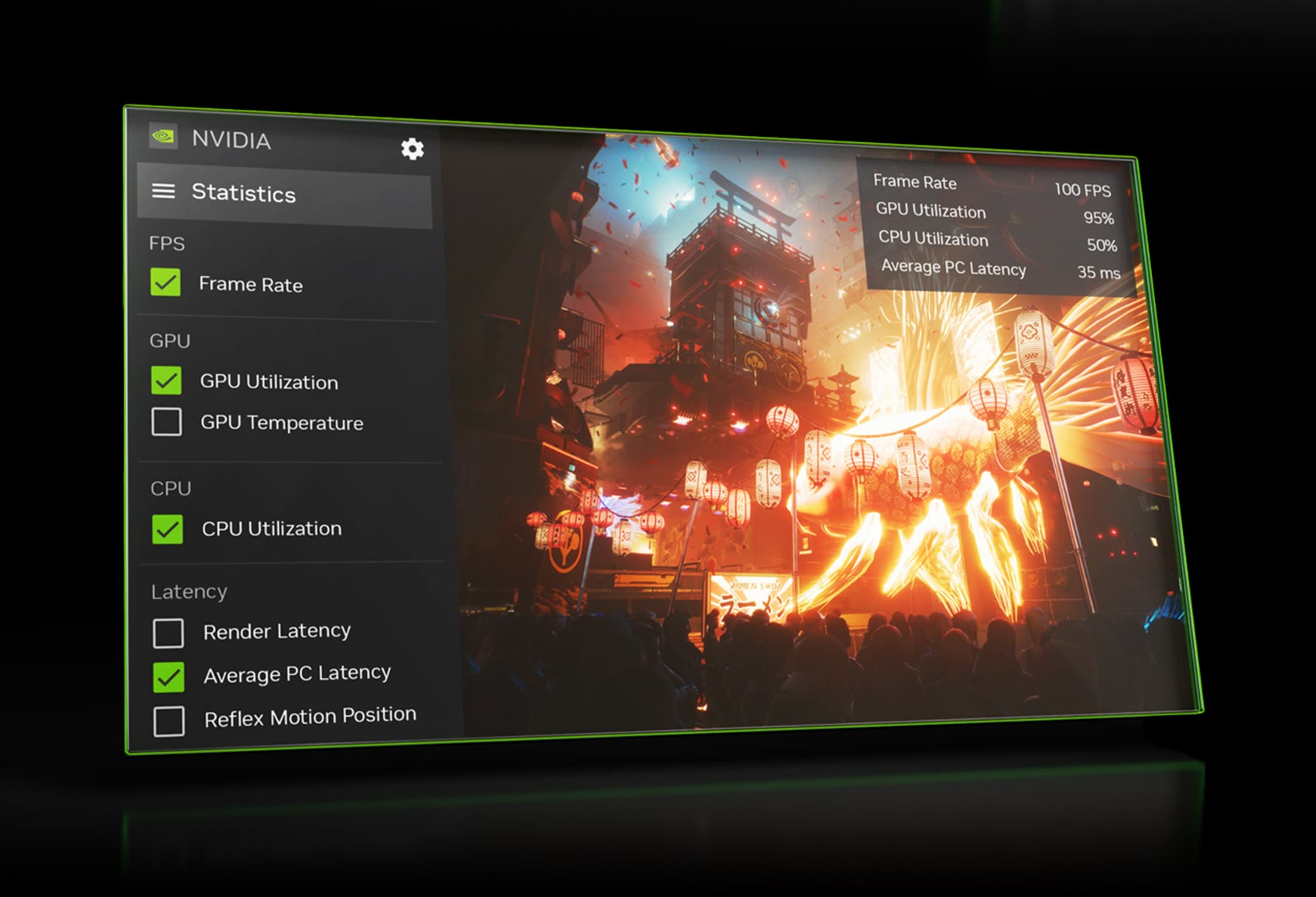 L’overlay di NVIDIA App in un’immagine illustrativa ufficiale.