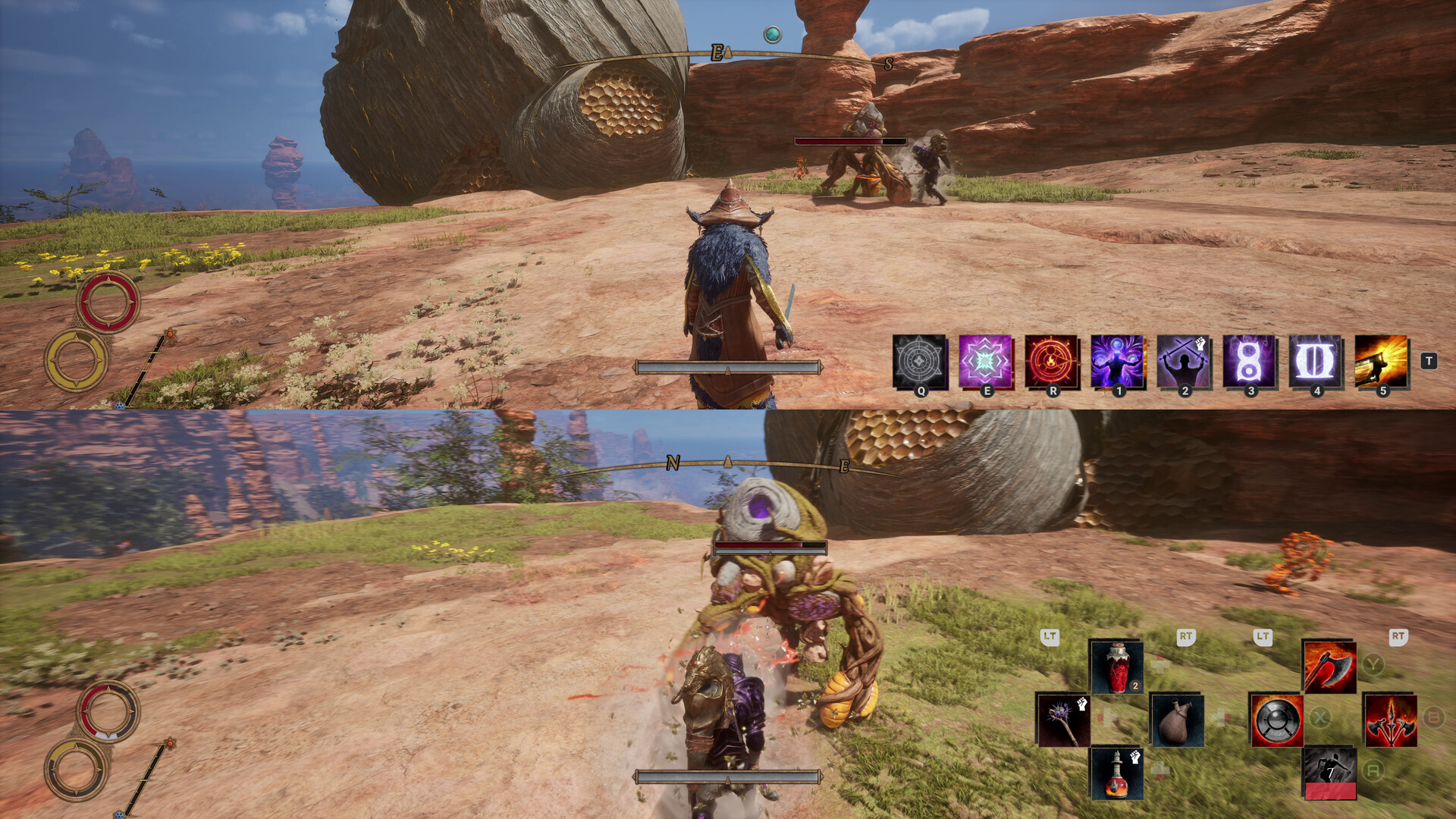 Combattimento cooperativo a schermo condiviso in Outward 2