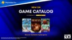 Grafica ufficiale PlayStation Plus Game Catalog ottobre con Mafia, Horizon e Mycopunk