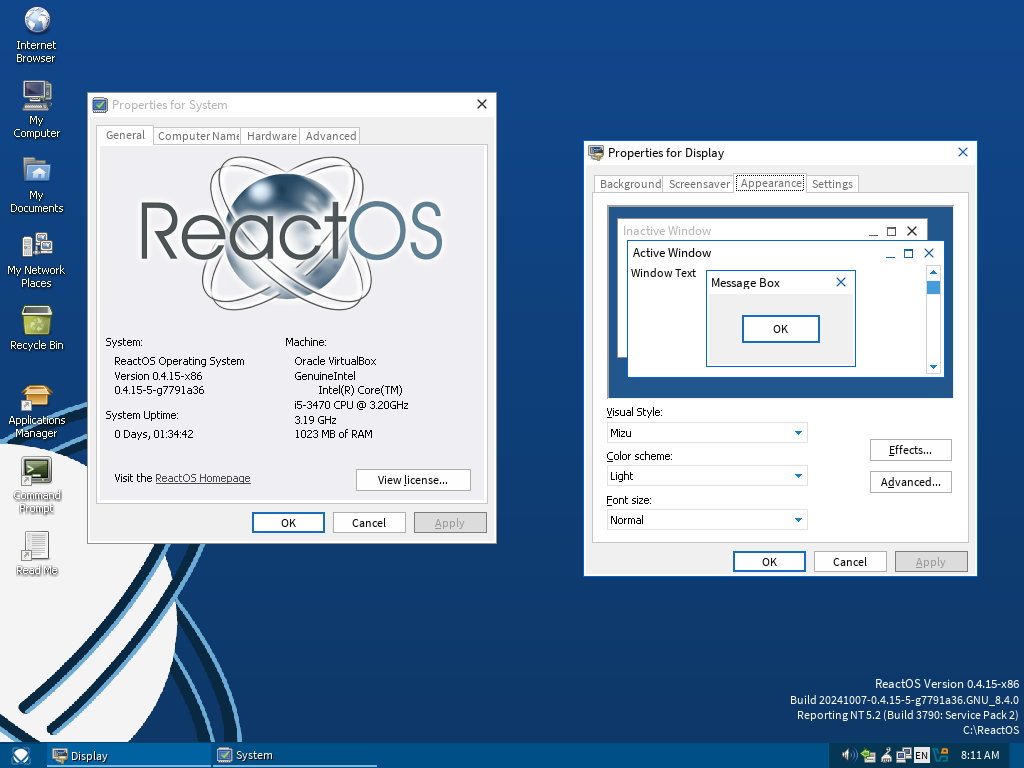 Il desktop del sistema operativo ReactOS