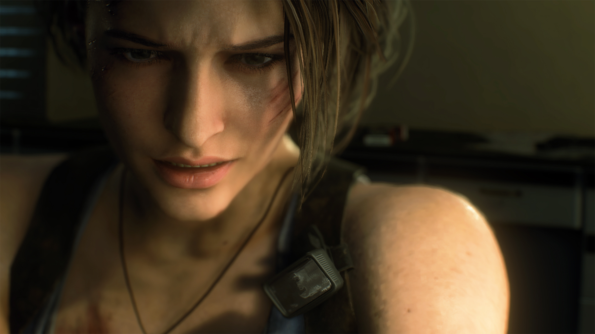 Primo piano di Jill Valentine in Resident Evil 3