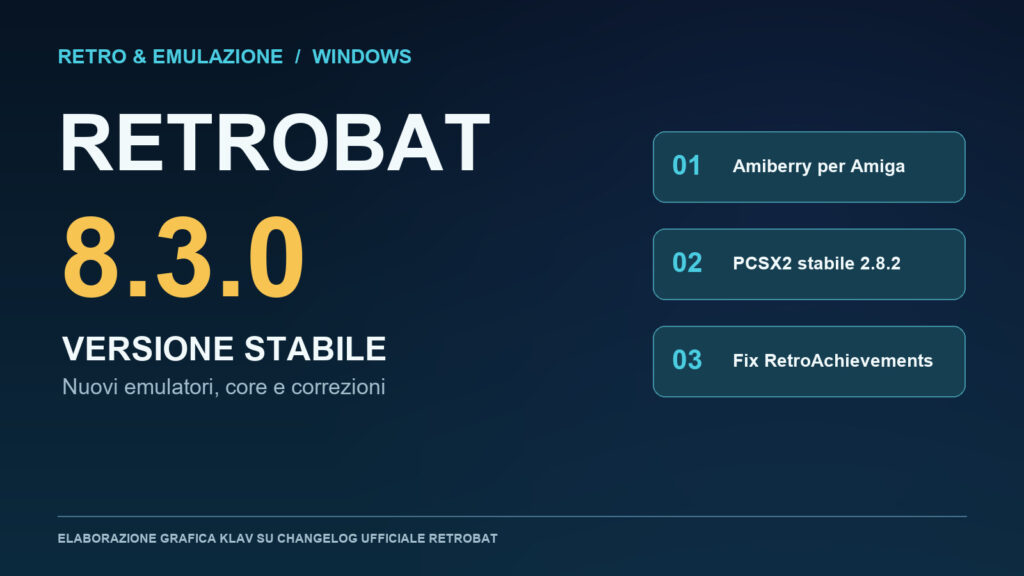 Grafica Klav sulle novità di RetroBat 8.3.0 stabile per Windows