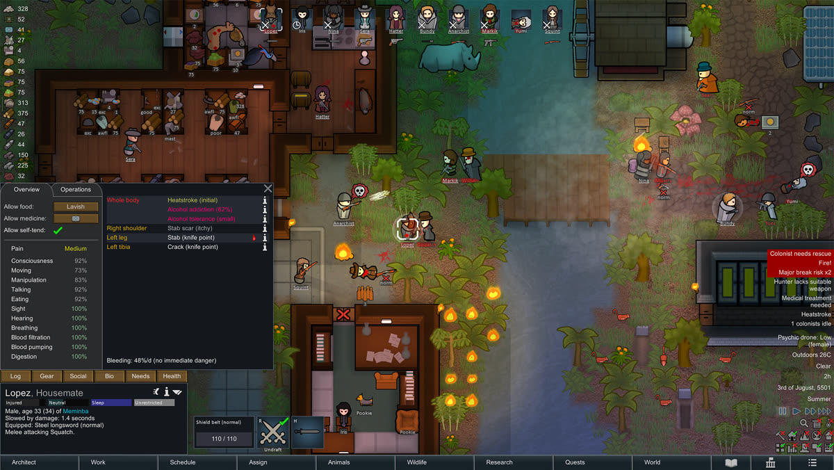 Colonia di RimWorld durante uno scontro