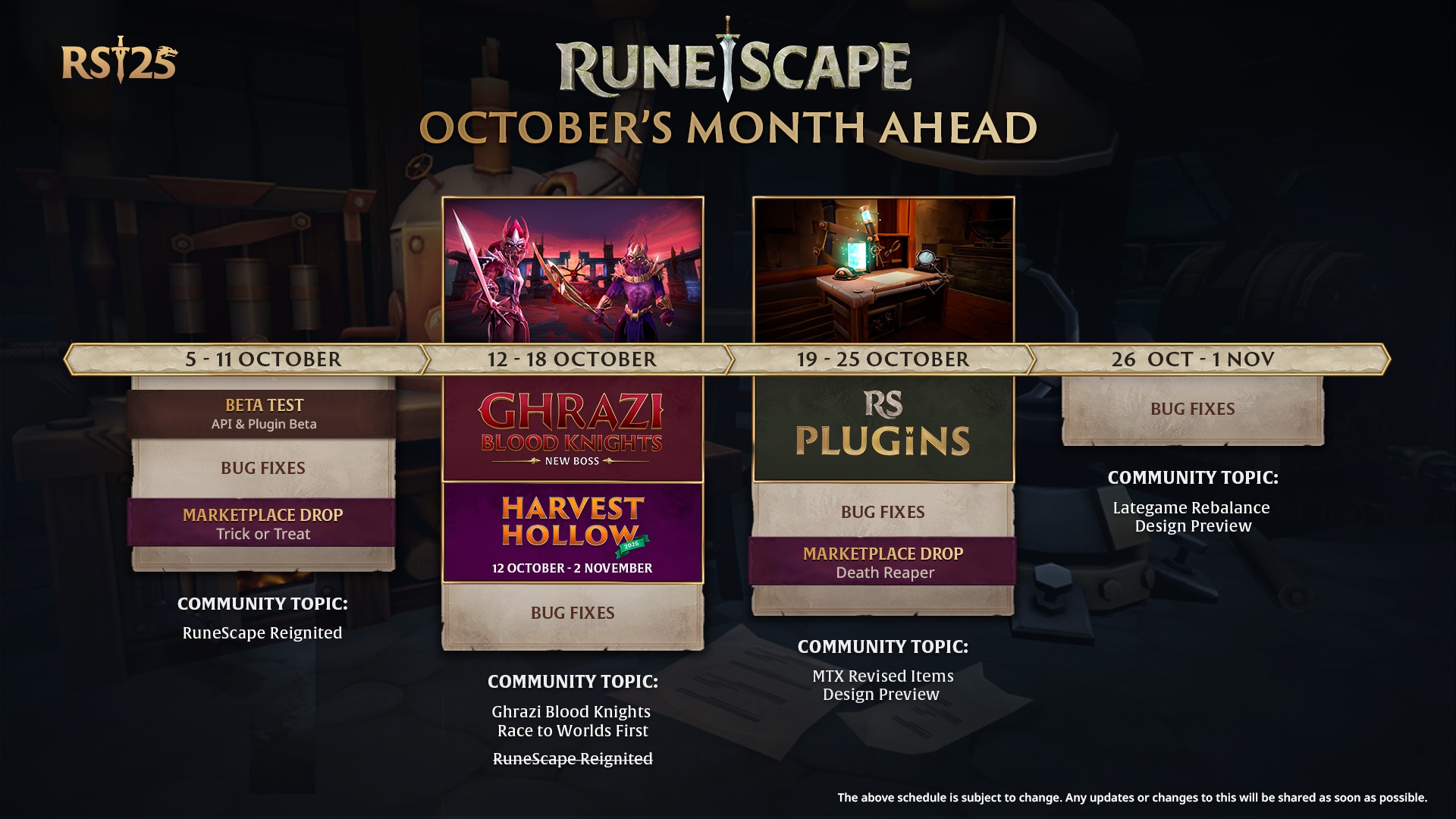 Calendario ufficiale di ottobre con RuneScape Reignited barrato