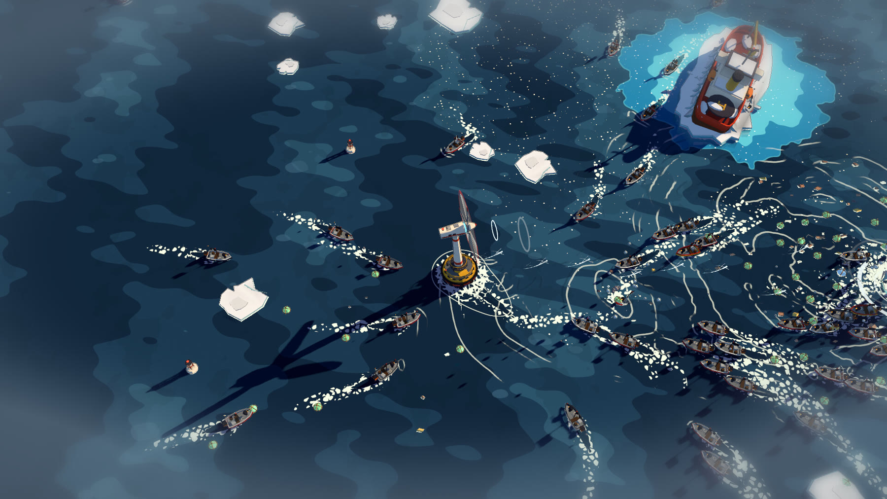 Il mare e i nemici di Spin Tide in uno screenshot promozionale. Immagine: Fishful Thinking Games.