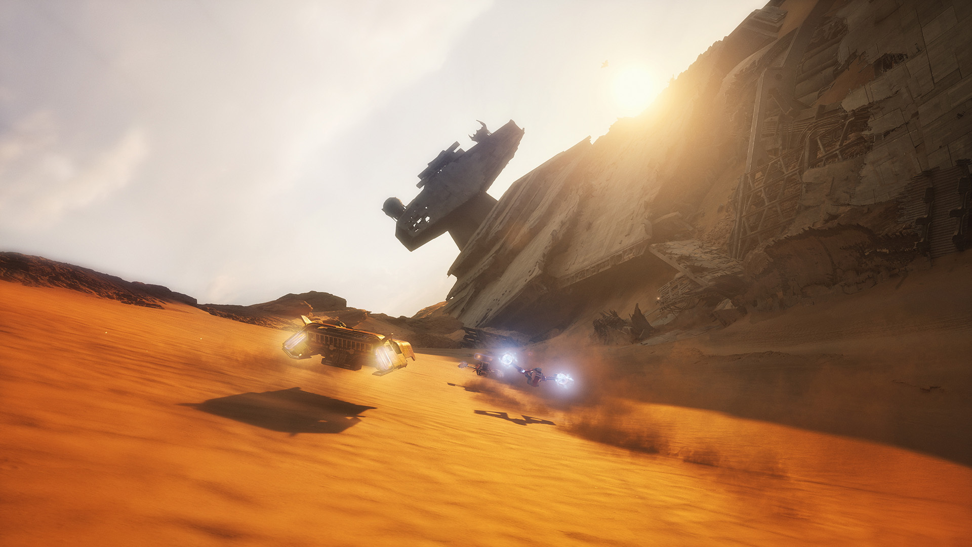 Veicoli in gara nel deserto, materiale del primo annuncio — Star Wars: Galactic Racer.
