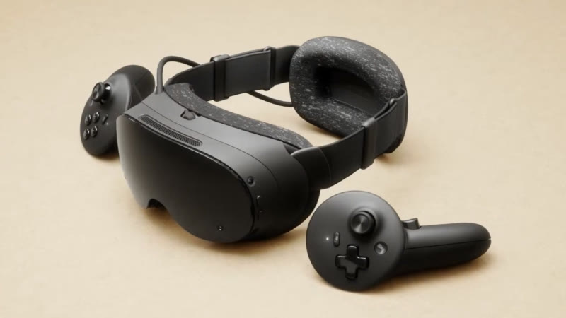 Steam Frame visto di tre quarti con due controller