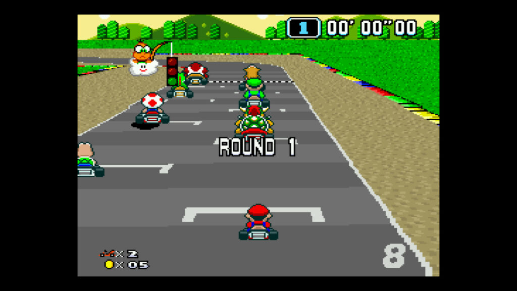 Super Mario Kart Fullscreen Edition in esecuzione su Super Nintendo