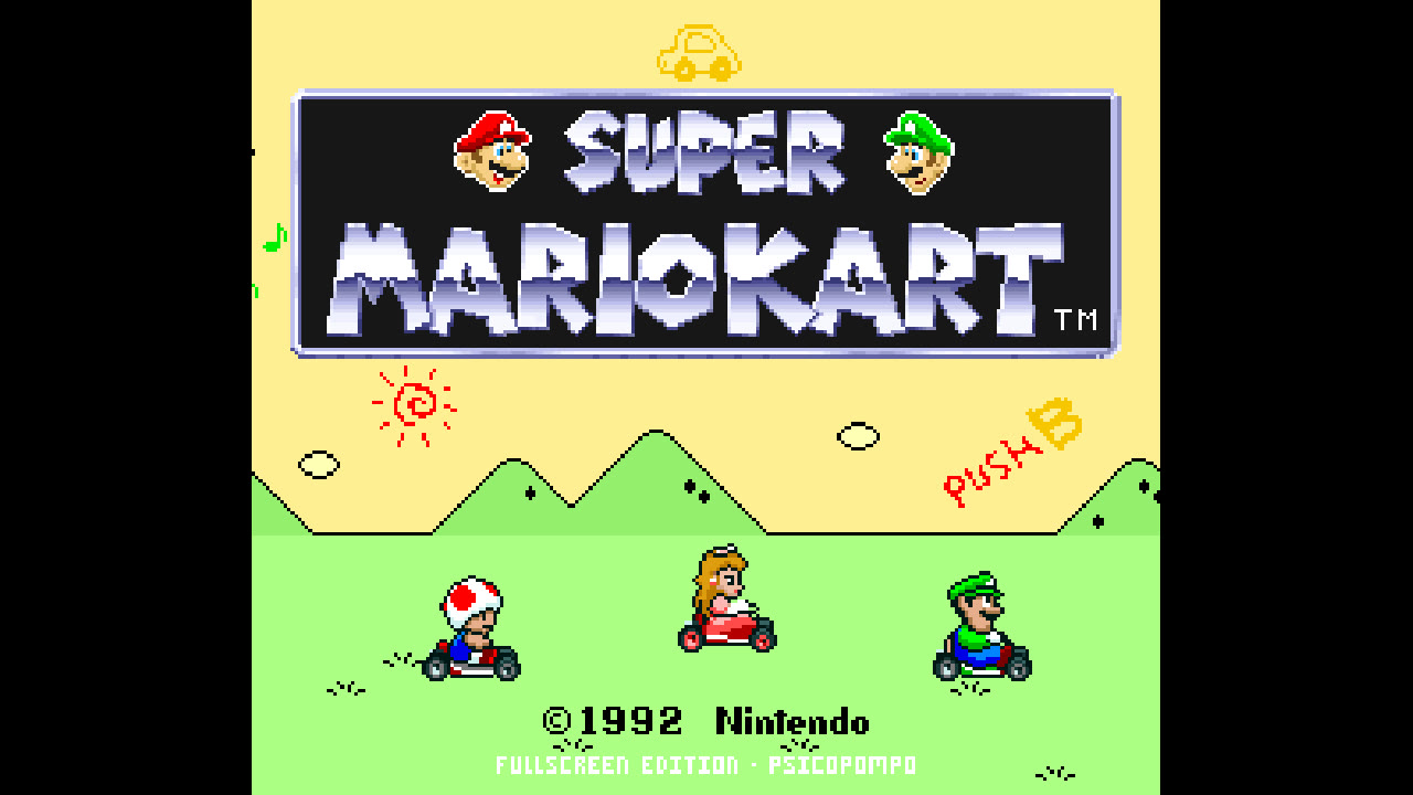 La visuale a schermo intero di Super Mario Kart Fullscreen Edition