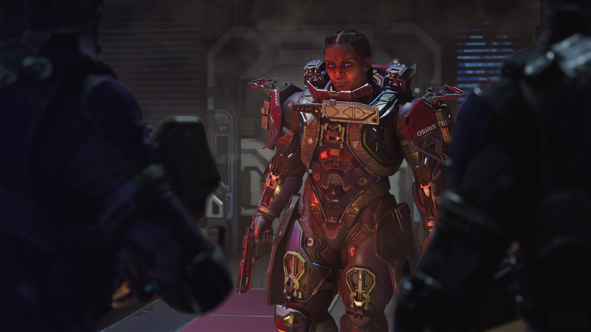 Personaggio in tuta spaziale durante un dialogo — The Expanse: Osiris Reborn. Screenshot promozionale ufficiale, non prova dell’inclusione di questa scena nella beta.