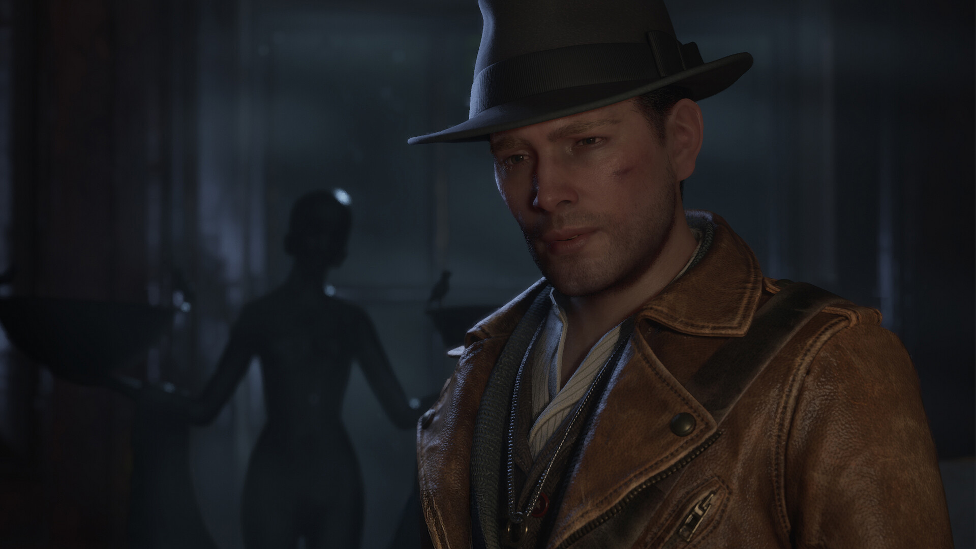 Primo piano del protagonista con cappello e giacca — The Sinking City 2.