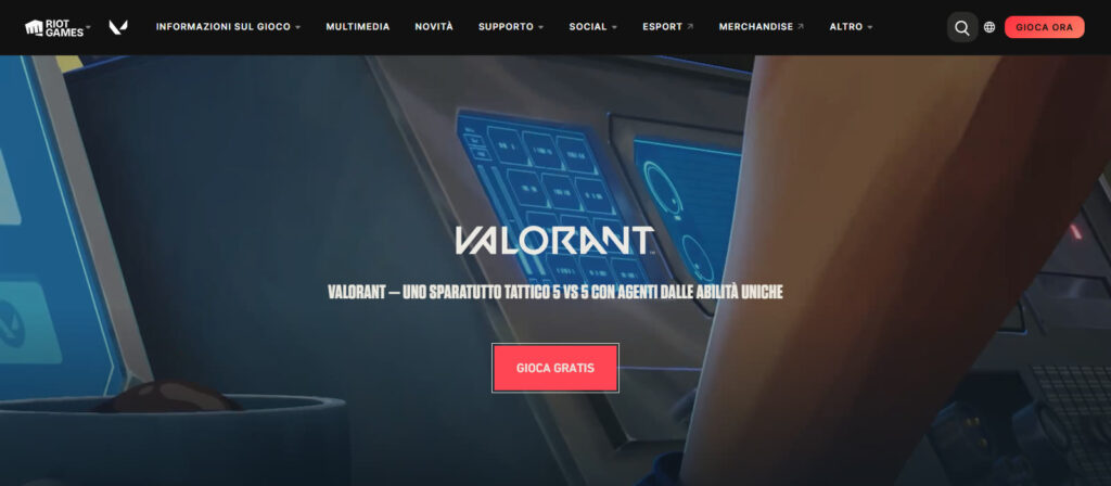La pagina ufficiale italiana di Valorant
