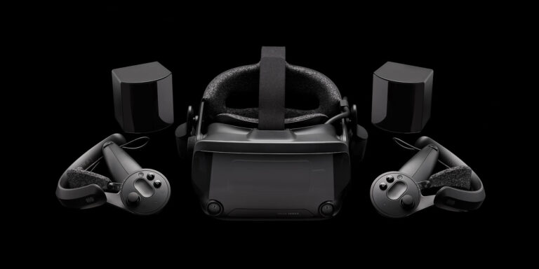 Visore Valve Index con controller e due stazioni base, immagine ufficiale Valve