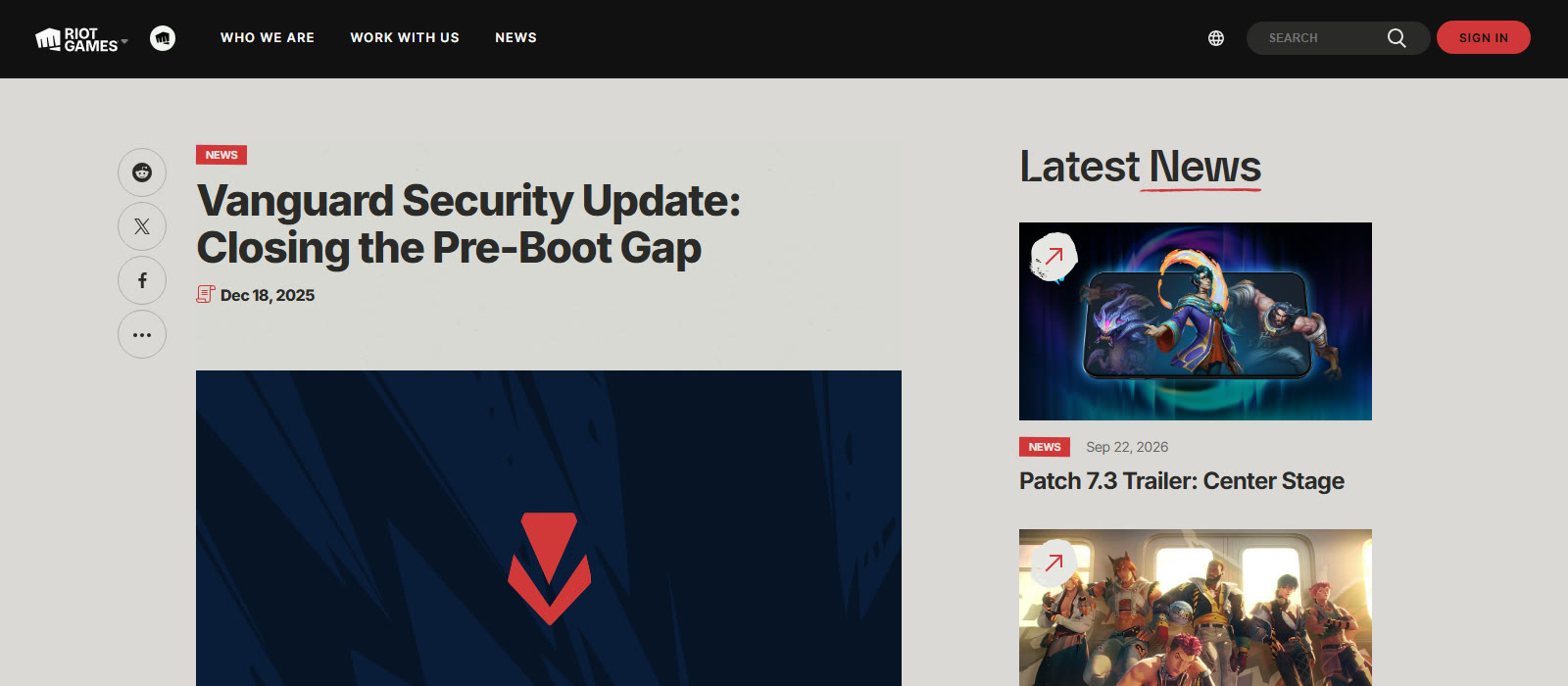 L’aggiornamento ufficiale di Riot Games dedicato alla sicurezza di Vanguard