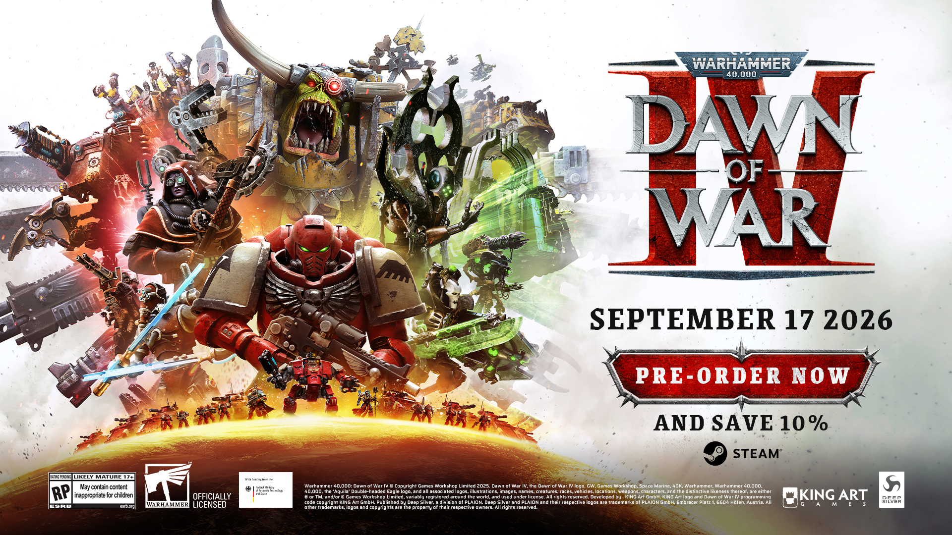 Grafica dell’annuncio con la data iniziale del 17 settembre — Warhammer 40,000: Dawn of War IV.