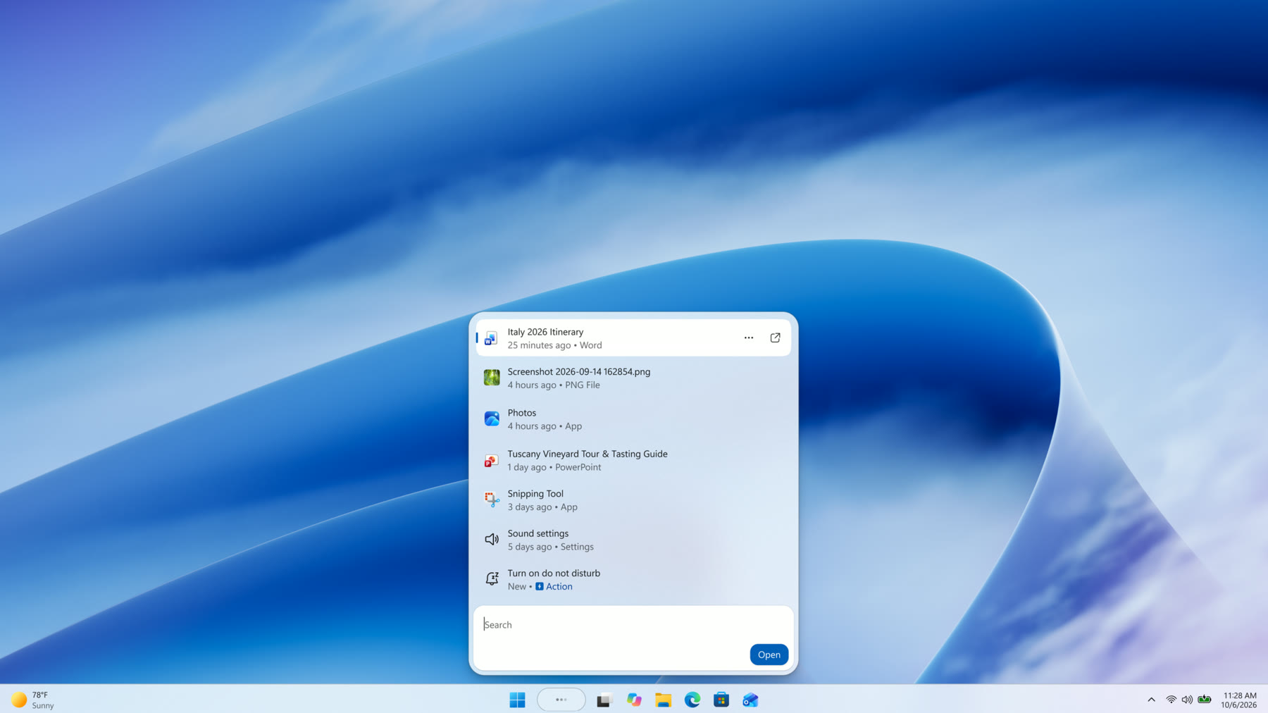 La nuova interfaccia di Windows Search in un’immagine ufficiale dell’anteprima Insider.