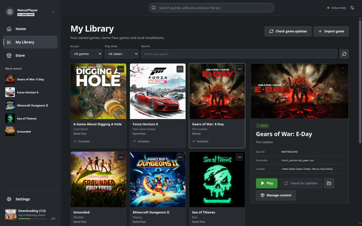 La libreria di Xodus Nexus. Schermata dimostrativa dal repository del progetto.