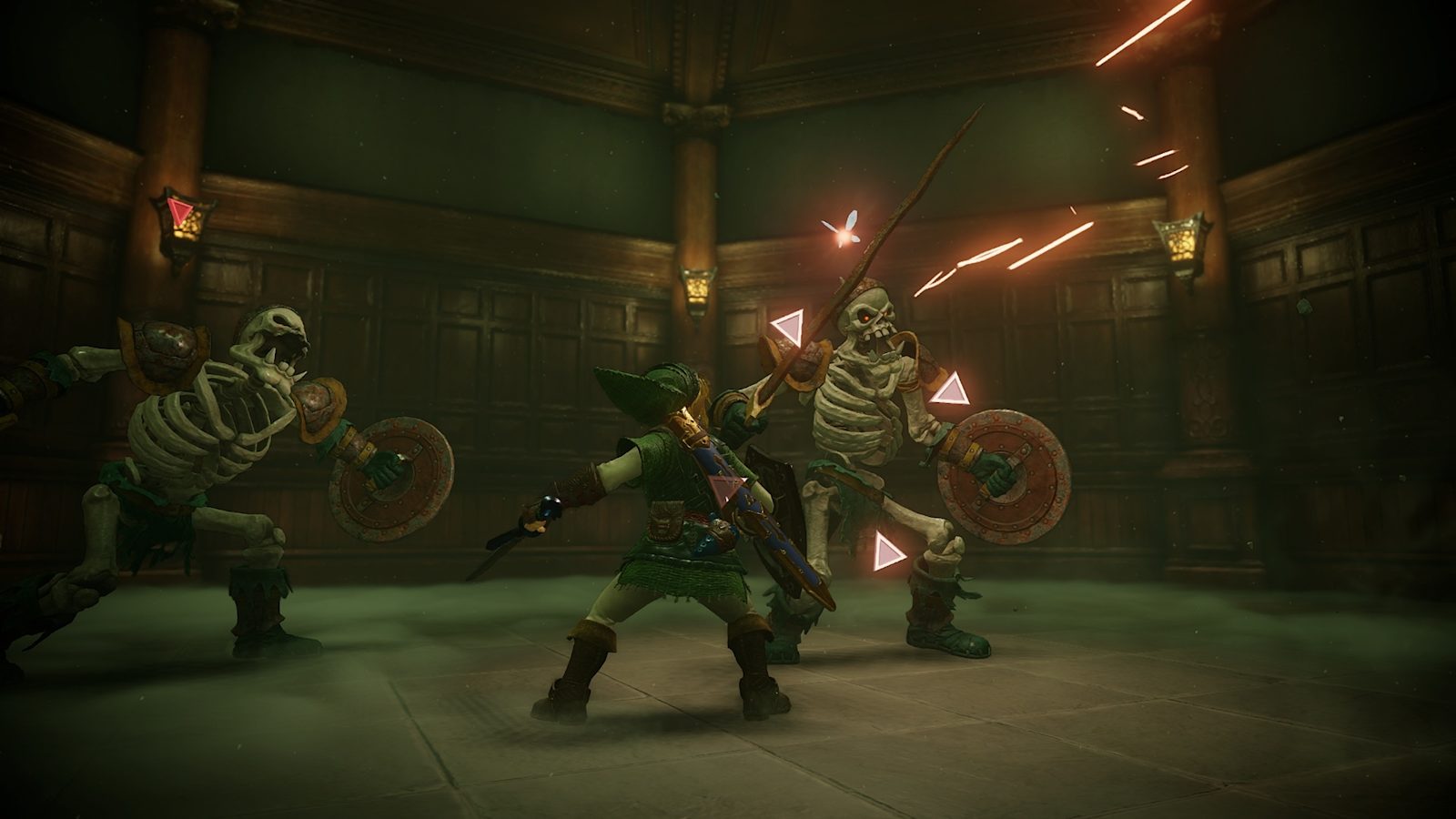 Link affronta due scheletri in uno scontro di Ocarina of Time per Switch 2