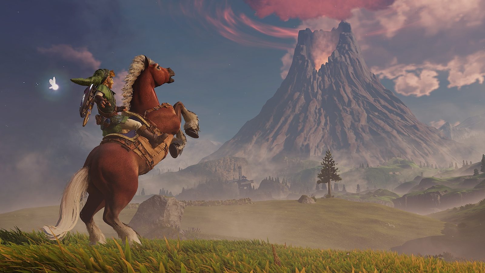 Link a cavallo nella piana di Hyrule nel remake di Ocarina of Time
